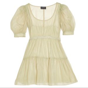 Danielle Bernstein WeWoreWhat Green Organza Puff Sleeve Baby Doll Mini Dress
